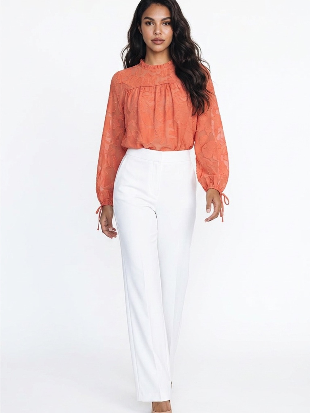 SIMPLY styled. Orange top blouse. short Ruffle neck.‎ . Size Small - Picture 12 of 12